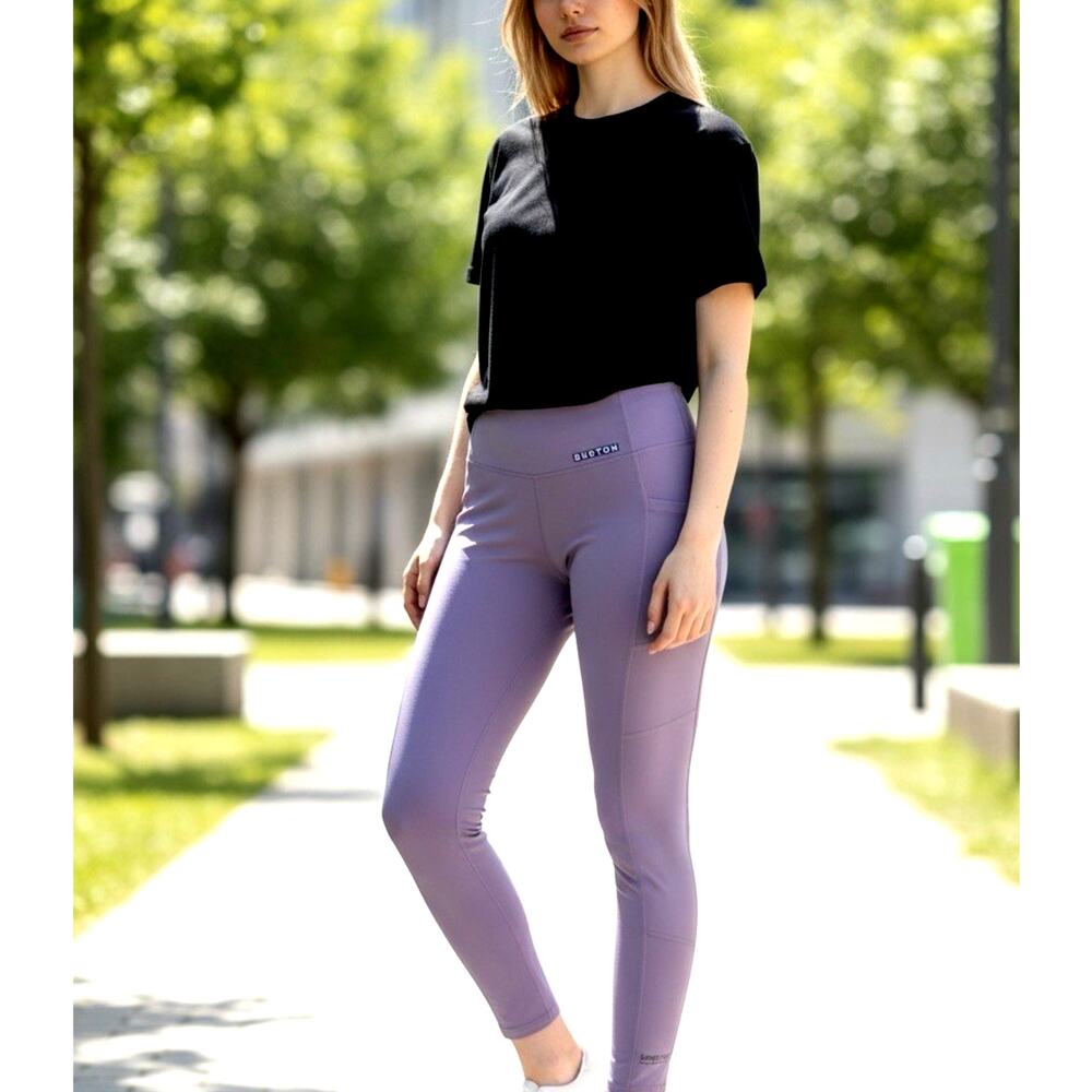 Burton Purple Leggings Pockets living lining climate control Yoga Pants Run S